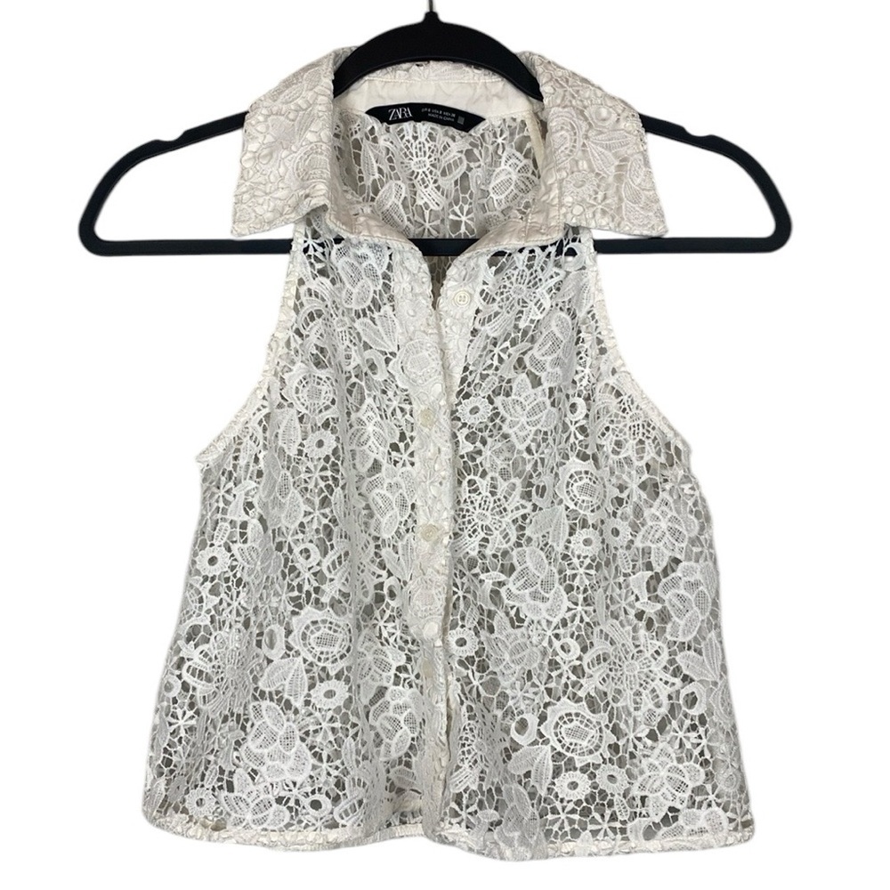 Zara white lace collared sleeveless top